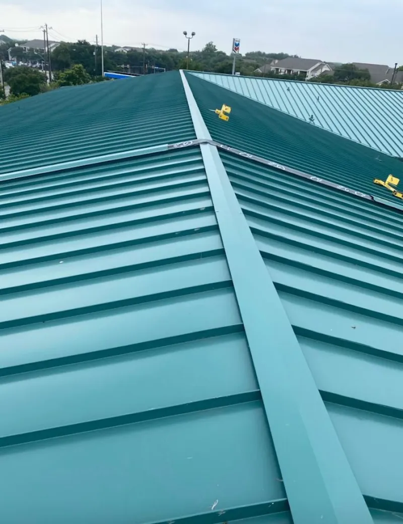Green commercial metal roof ridge and valley for Metal Roof Repair in Tinley Park